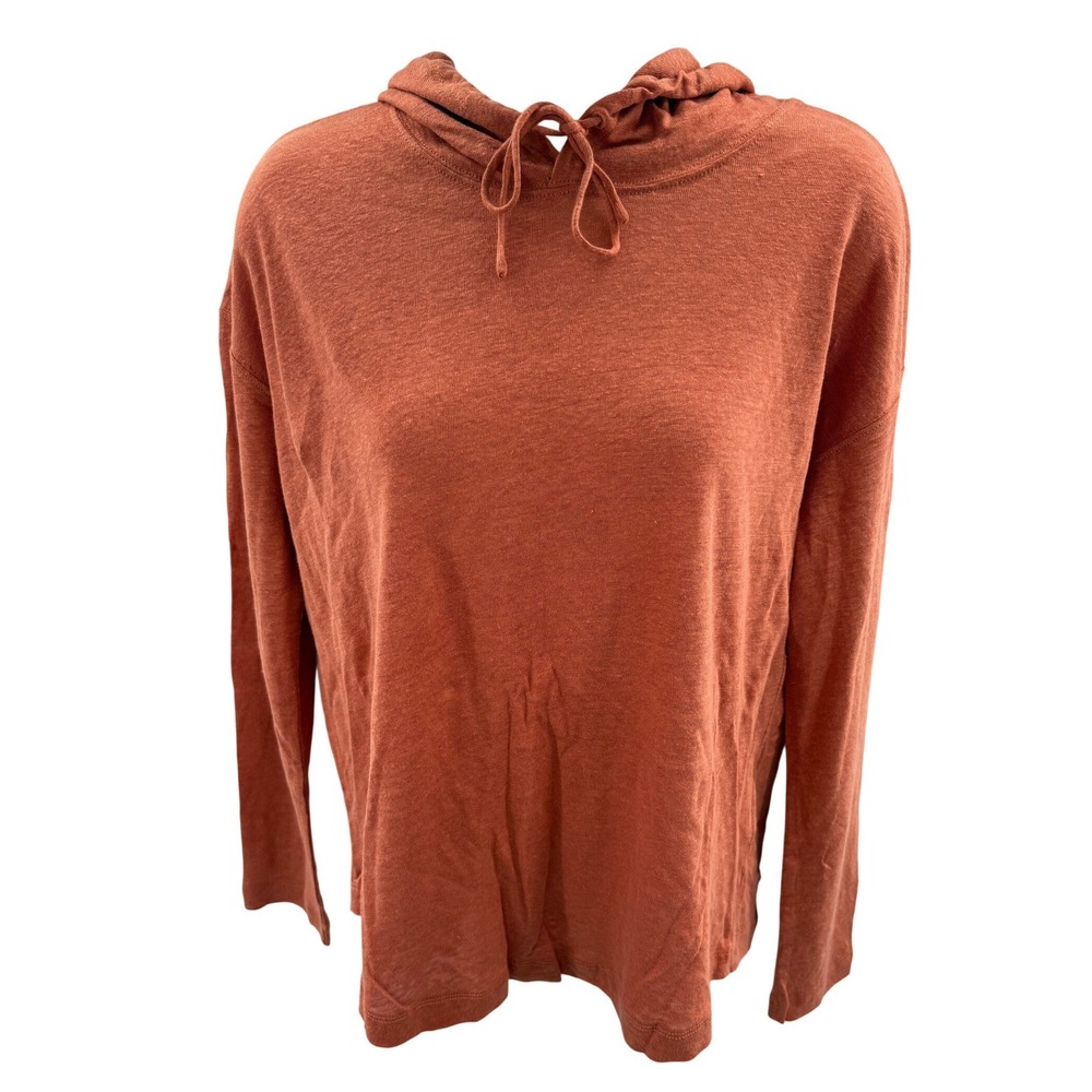 Club Monaco Womens Orange 100% Linen Knit‎ Hooded Pullover Sweater Medium NEW